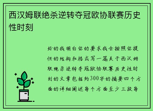 西汉姆联绝杀逆转夺冠欧协联赛历史性时刻